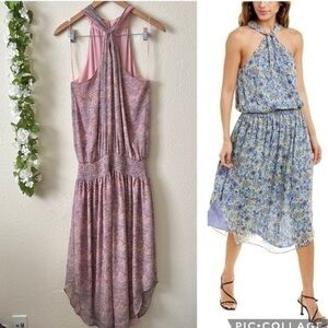 Ramy Brook Pink Paisley Smocked Halter Chiffon Midi Printed Kent Dress